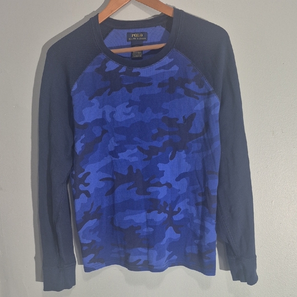 Polo Ralph Lauren Blue Camo Long Sleeve Shirt Sz L - Picture 2 of 7